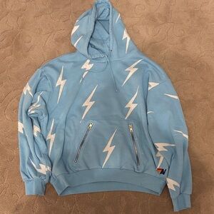 Aviator Nation Blue Hoodie with White Lightning Bolts